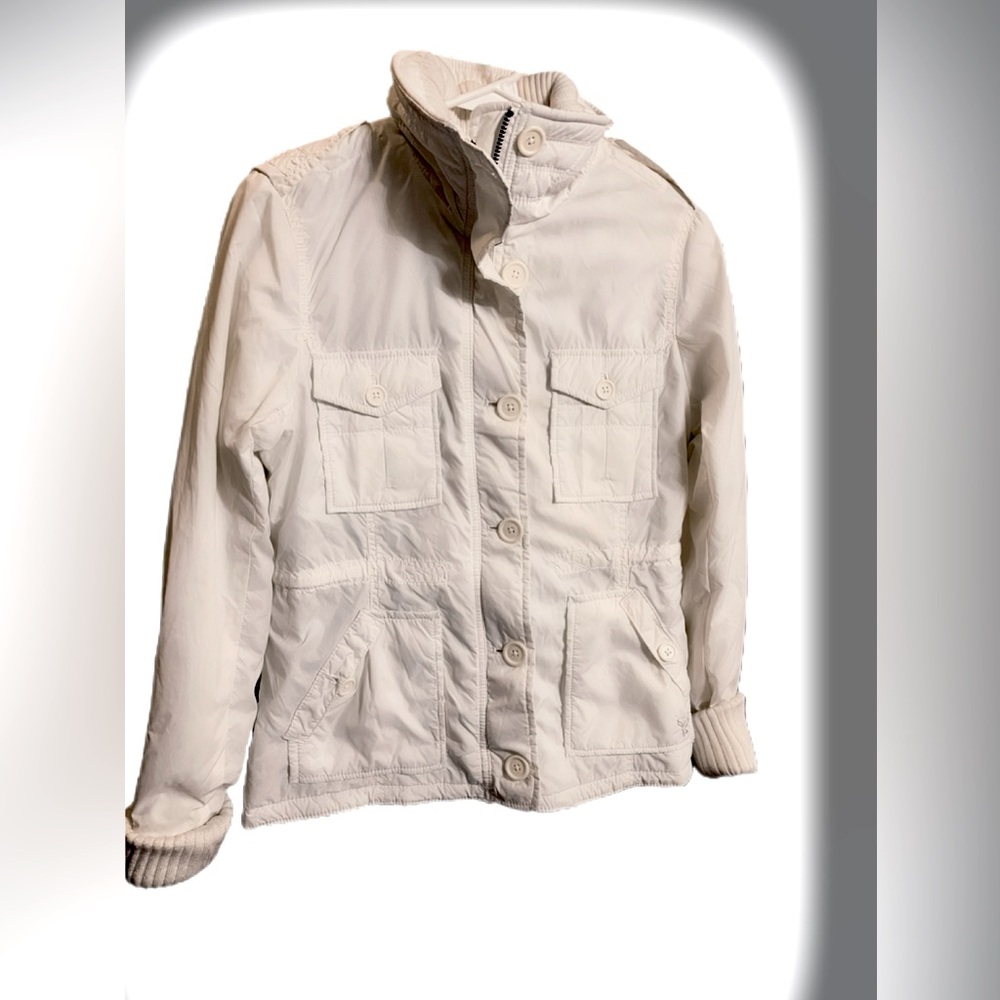 American Eagle Jacket Quilted Nylon Off White Full Zip Mock Neck Women Sz SP